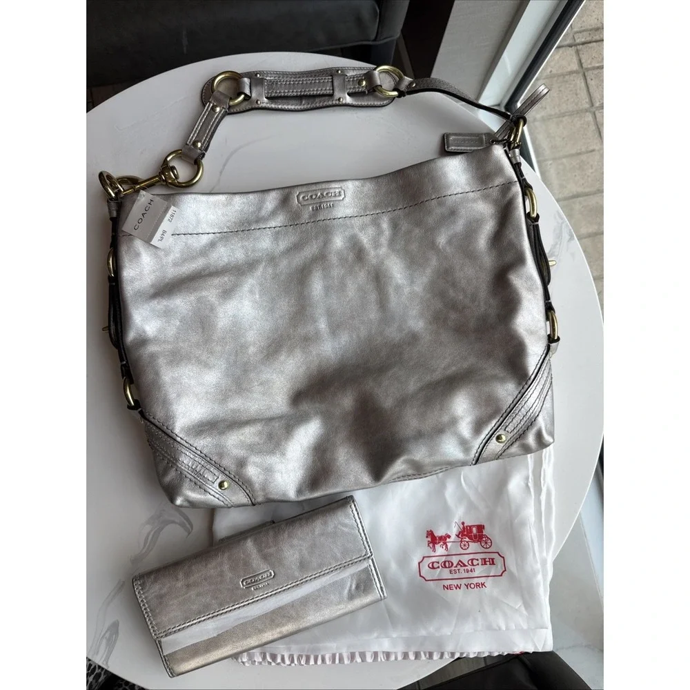 Vintage Coach Metallic Slim Carly Hobo Bag & Slim Envelope Wall #11872 #41365